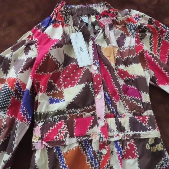 Never A Wallflower elastic collar  button up patchwork print dress  XS NWT - Picture 3 of 5